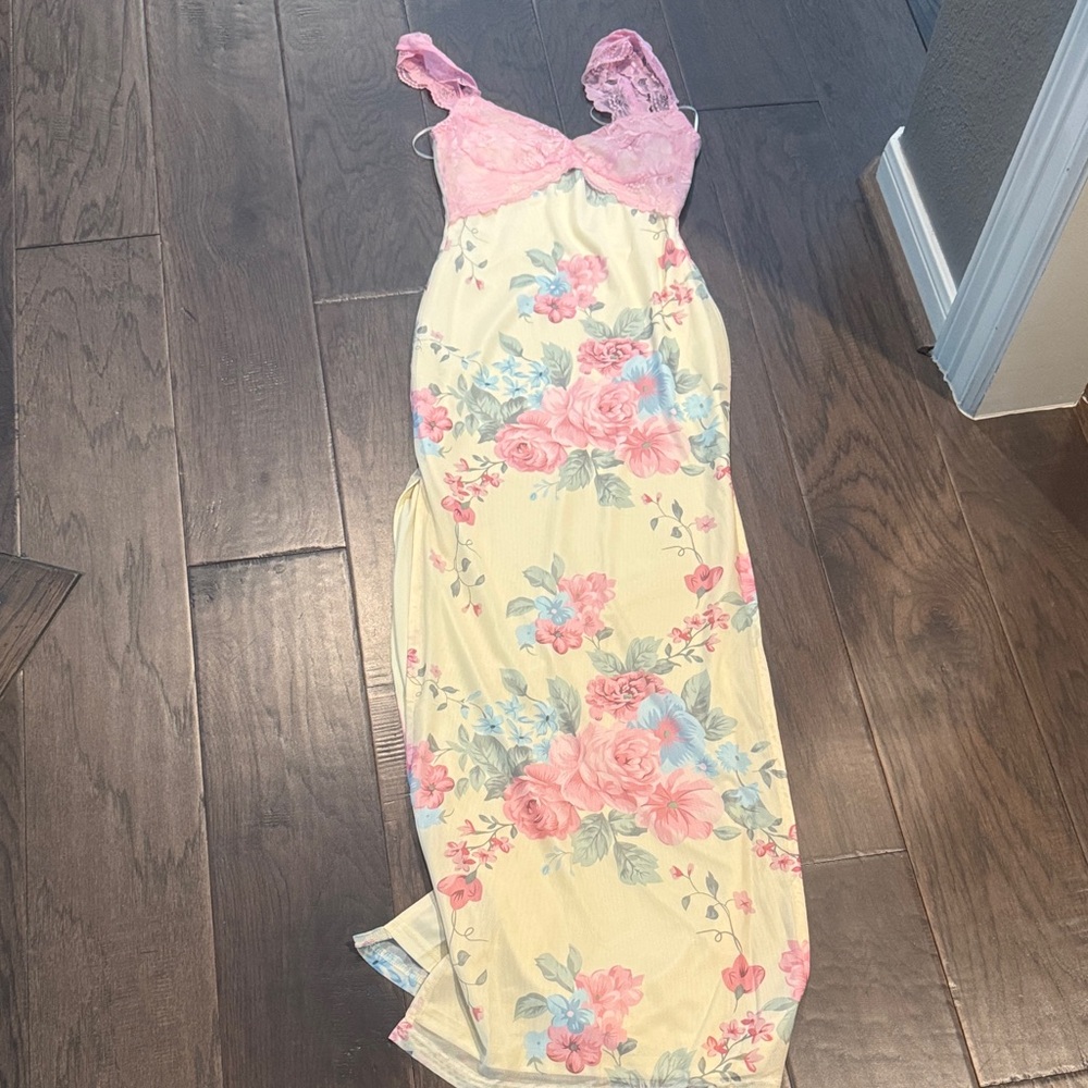 American Threads Pink and Yellow Floral Maxi Dress